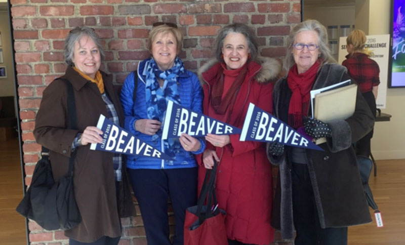 Beaver 1966 50th Reunion Committee members, Pippy Giuliano, Robin Wiley Cutler, Louise Godine, and Cindy Baker Burns showed their support for the senior class student giving campaign. 