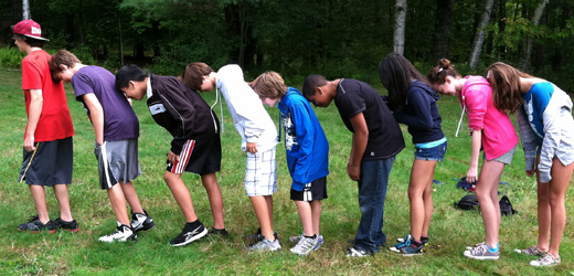 8th graders participate in an activity as part of their orientation trip.