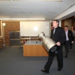 Cam Neely with the Cup in the library.