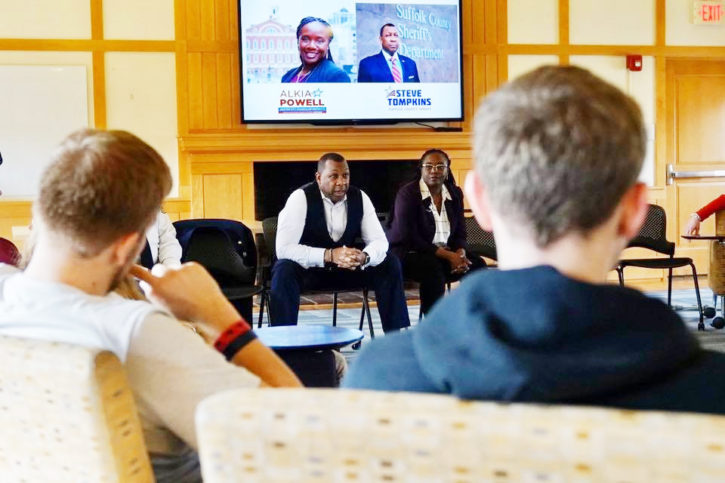 Alkia Powell P'23, Boston District 5 City Council Candidate,  & Steven Tompkins, Suffolk County Sherrif, talked about youth violence prevention programs, incarcerated women, and rehabilitation.