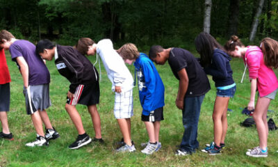 8th graders participate in an activity as part of their orientation trip.