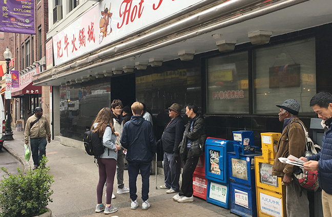 Beaver students talking to locals