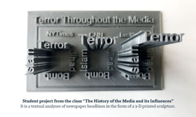 A textual analyses of newspaper headlines in the form of a 3-D printed sculpture